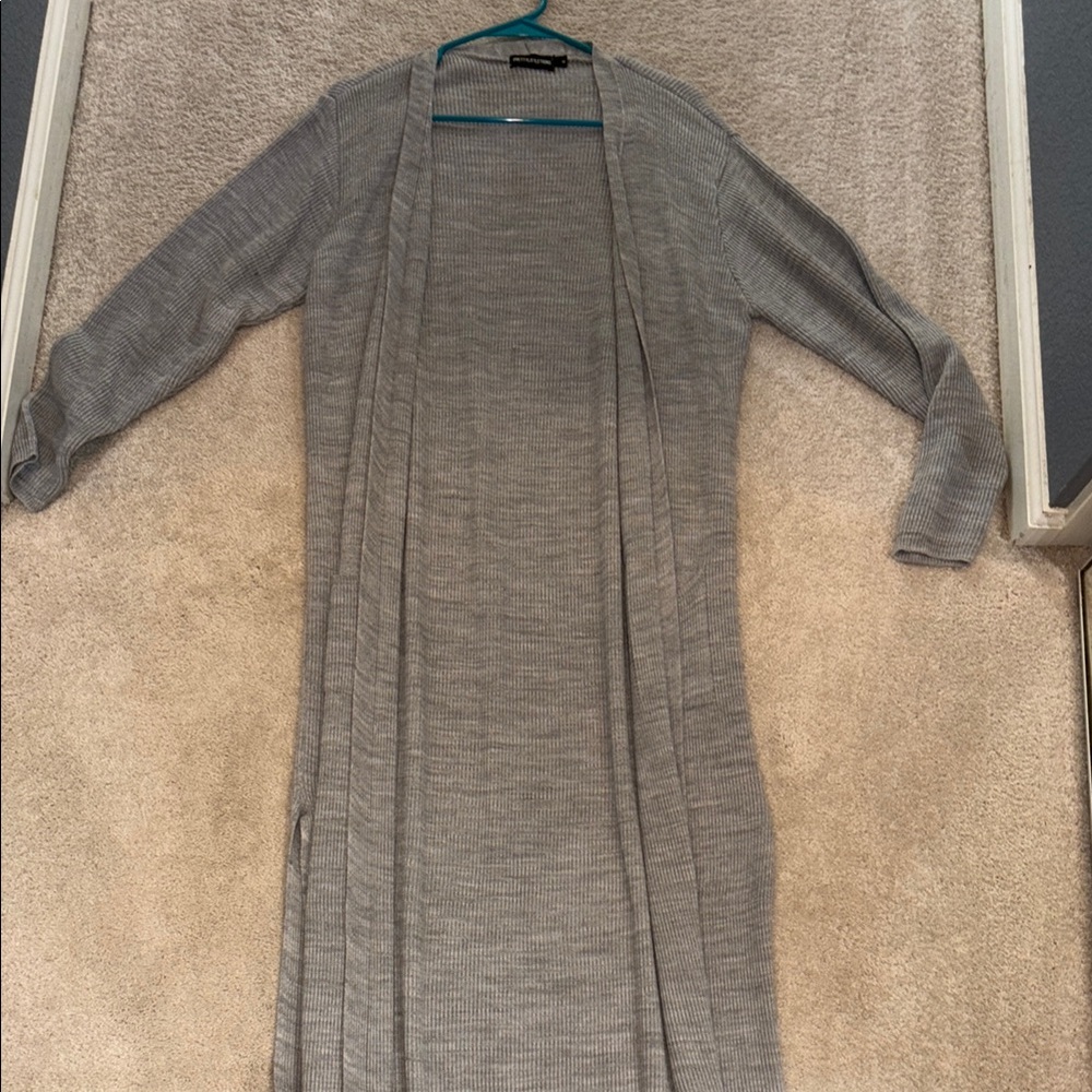 Gray Long Knit Cardigan